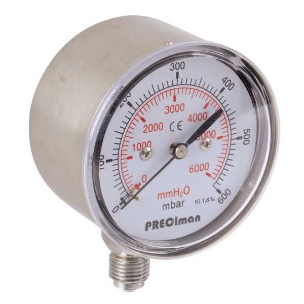 Manomètre inox vertical D63 0/160mbar G1/4'
