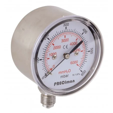 Manomètre inox vertical D100 0/25mbar G1/2\'